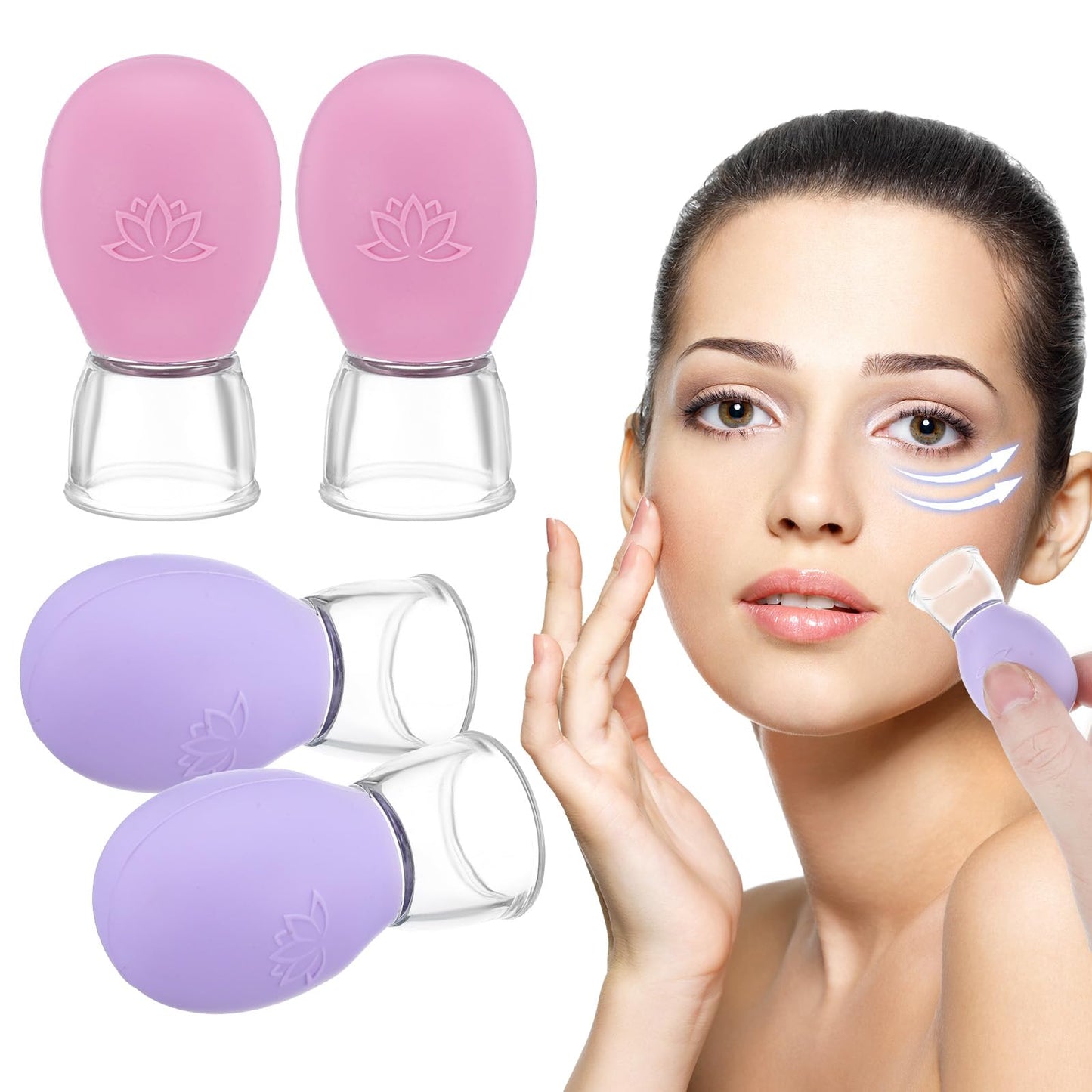 FNANJWQ 4 Pcs Facial Cupping Set, Silicone Face Cupping Kit for Massage Therapy, Anti Cellulite Cup Massage Tool Vacuum Suction Cup for Eye Face Vacuum Massager