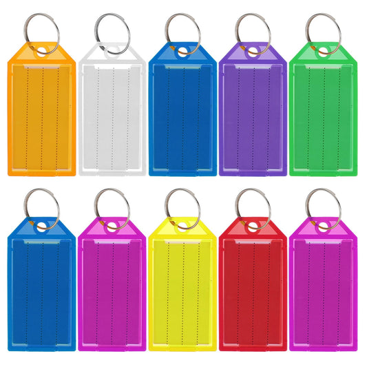 COMNICO 10 Pack Luggage Tags for Suitcases Markable Waterproof PVC Tag Name ID Label Tags Address Card with Stainless Steel Plane Travel Essentials for School Backpack Baggage Colored Keychains Tags