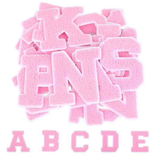 COMNICO Chenille Letters Patches, 26 Pcs Iron on Patches A-Z Alphabet Patches Pink Embroidered Patch DIY Accessories for Clothing Hat Jeans Shoes Bags