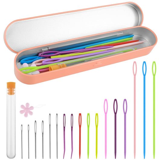 20Pcs Large-Eye Plastic Sewing Needles, Bent Tapestry Needles, Stainless Steel Tapestry Needle, Blunt Yarn Needle, Darning Needles with Storage Box and Needle Threader