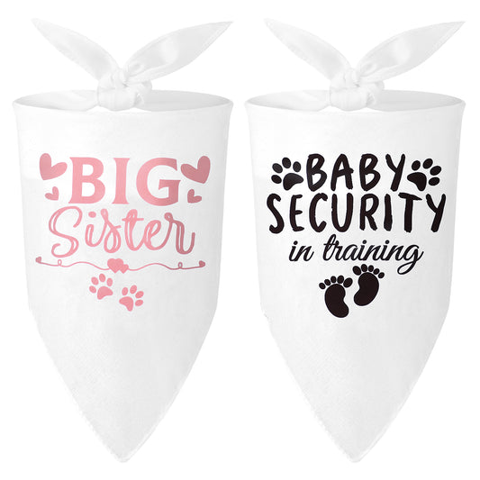 2Pcs Dog Bandana Pregnancy Announcement Pet Scarf Accessories Security in Training Printed Announcement Adjustable Animal Bib Handkerchief Big Sister Cat Dogs Kerchief Triangle for Small Medium Dogs