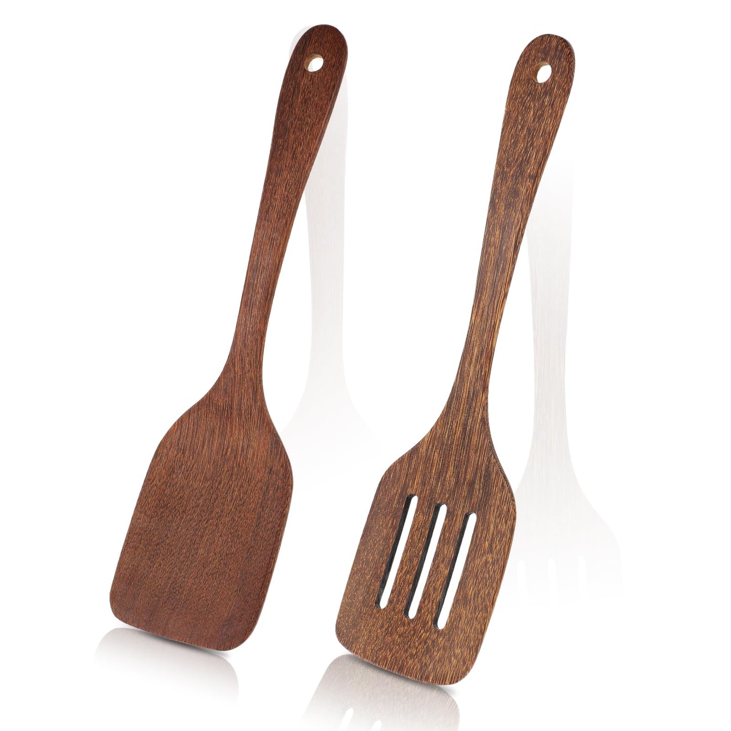 Wanmu 2 Pcs Wooden Spatulas for Cooking, 30 cm Nonstick Wood Spatula Slotted Turner, Wooden Cooking Utensils, Long Handle Scraper, Non Scratch Kitchen Spatulas for Egg Fish