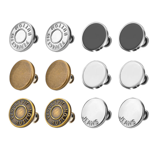 Dimeho 12PCS Button Pins for Jeans Pants, No Sew Button Pins for Loose Jeans Metal Pants Button Reusable and Adjustable Perfect Fit Jean Button Instant Replacement Snap Tack Pant Button Tightener17mm