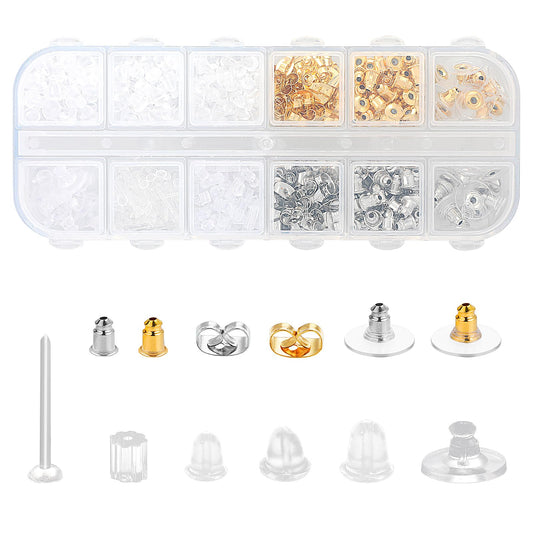 600 Pcs Earring Backings Earring Safety Backstop Pads Metal Earring Backs Clear Silicone Earring Backstop Stopper 12 Styles Clutch Stoppers Replacement Kits for Earring Studs Hoops