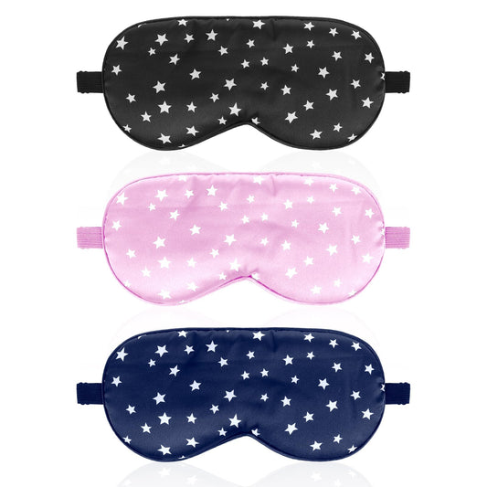 Wanmu 3Pcs Sleep Mask Silk Super Soft Eye Mask Ultra Lightweight Sleeping Mask Comfortable Blindfold for Women Men Block Light Travel Nap with Adjustable Strap(Black, Pink, Navy Blue)