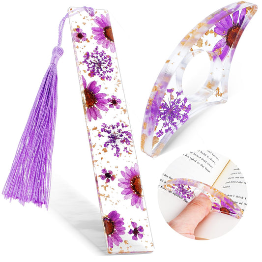 Wanmu 2 Pcs Book Page Holder, Dried Flower Resin Book Holders for Reading Thumb Transparent Ring Page Holder Flower Bookmark Reading Accessories for Readers Book Lovers Bookworm Bookmarks
