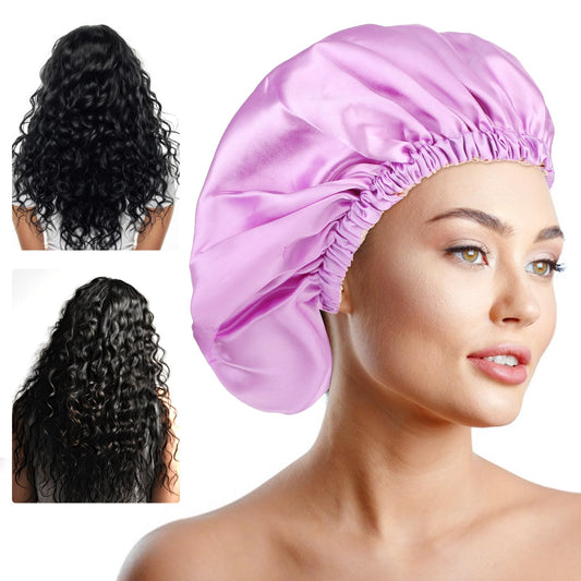 Shower Cap,Extra Adjustable Shower Caps for Women Double-Layer Waterproof Reusable Satin Lining Shower Bonnet for Women, Large Size Hair Cap for All Hair,for Girls Spa Bath,Soft and Comfortable