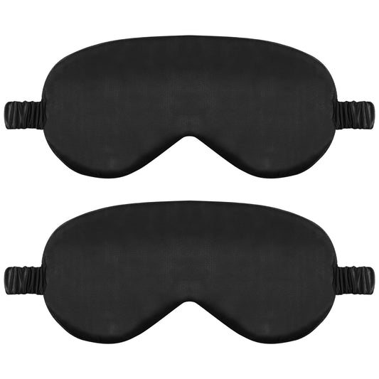 2 Pack Sleep Mask Silk Eye Mask Cover for Sleeping, Soft Satin Blindfold with Elastic Strap, Comfortable Night Sleeping Mask for Women Men (Black)