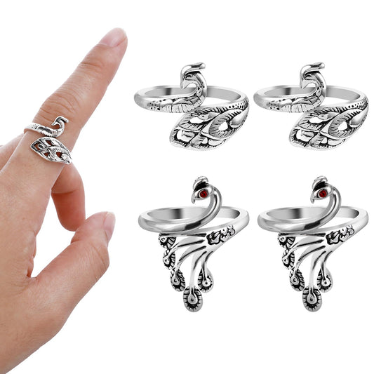 Dimeho 4 Pack Adjustable Knitting Rings Crochet Finger Loop Yarn Guide Holder Peacock Weaving Hook Braided Open Thimble for DIY Craft Accessories Women Mother Grandma Thanksgiving Presents