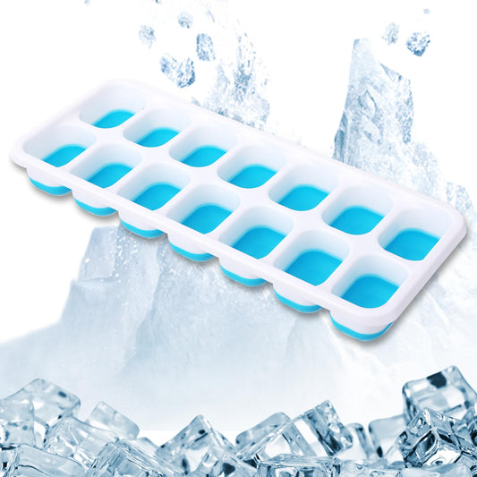 Sibba 14-Cube Silicone Spill-Resistant Ice Cube Trays with Removable Lid, Stackable Easy-Release Food Grade Ice Cube Trays for Cocktail & Freezer (Blue)