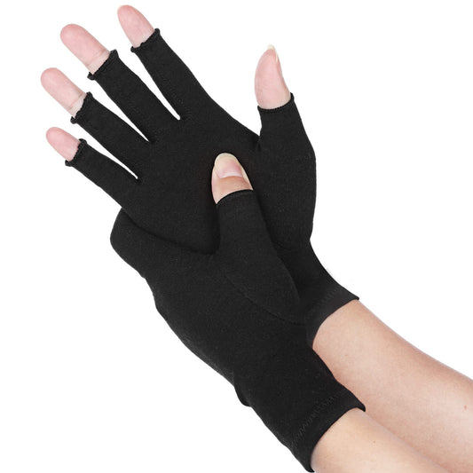 Sibba Arthritis Compression Gloves for Women Men, Compression Fingerless Glove for RSI, Carpal Tunnel, Rheumatiod, Tendonitis, Black, Medium