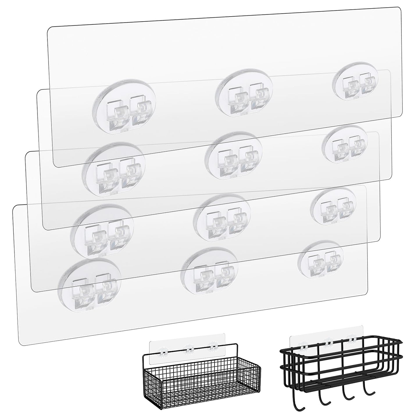 Dimeho 4 Pcs Shower Caddy Adhesive Replacement, Strong Shower Shelves Adhesive Hooks No Drilling Shower Organizer Adhesive Strip Pad Bathroom Heavy Duty Sticky Wall Adhesive Kitchen Racks