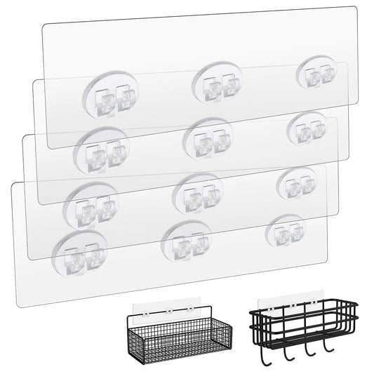 Dimeho 4 Pcs Shower Caddy Adhesive Replacement, Strong Shower Shelves Adhesive Hooks No Drilling Shower Organizer Adhesive Strip Pad Bathroom Heavy Duty Sticky Wall Adhesive Kitchen Racks