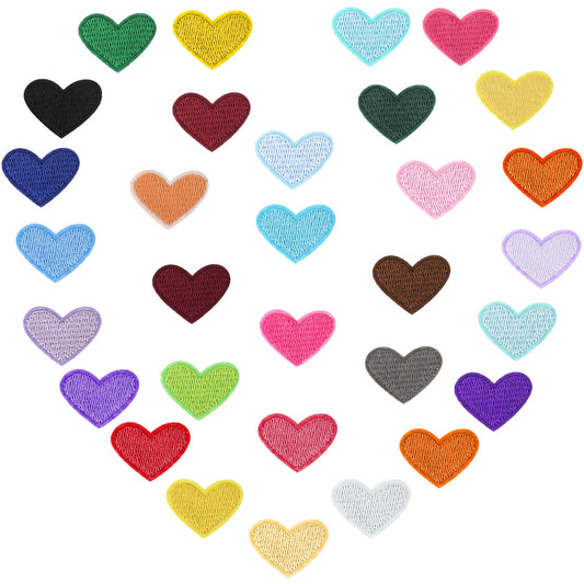 31Pcs Heart Shape Iron on Patches Mini Sew-On Patches Cute Love Embroidered Applique Ironable Patch Decoration for Clothing Repair Jackets Hats Bags Jeans Shoes DIY Craft Backpack Dress