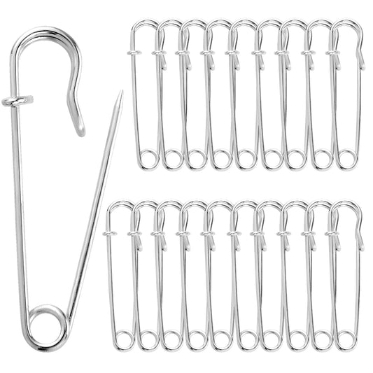 Sibba Large Safety Pins, 20Pcs Safety Pins Heavy Duty, Safety Pins for Clothes, Blanket Safety Pins, Pins Fasteners for Clothes, Leather, Crafts, Canvas, Blankets, Shawls, Kilts(Silver)