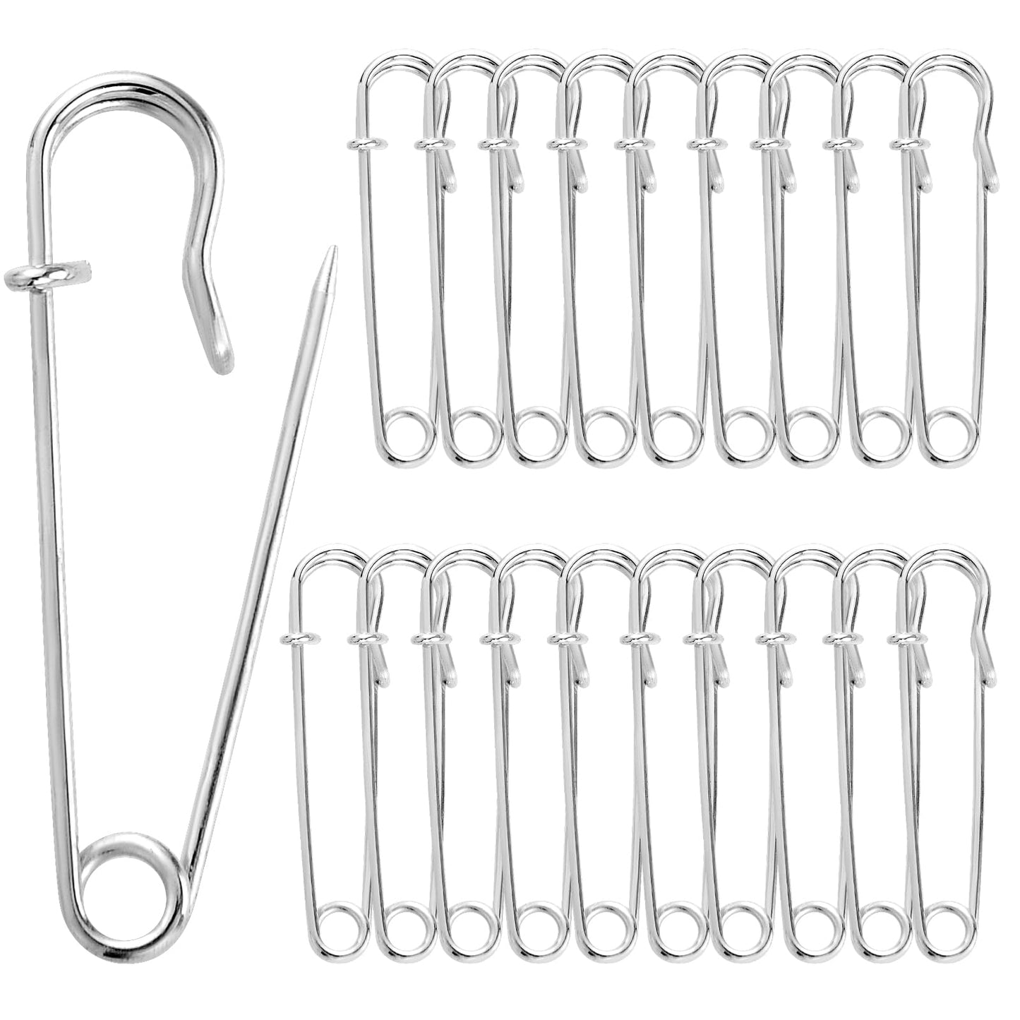 Sibba Large Safety Pins, 20Pcs Safety Pins Heavy Duty, Safety Pins for Clothes, Blanket Safety Pins, Pins Fasteners for Clothes, Leather, Crafts, Canvas, Blankets, Shawls, Kilts(Silver)