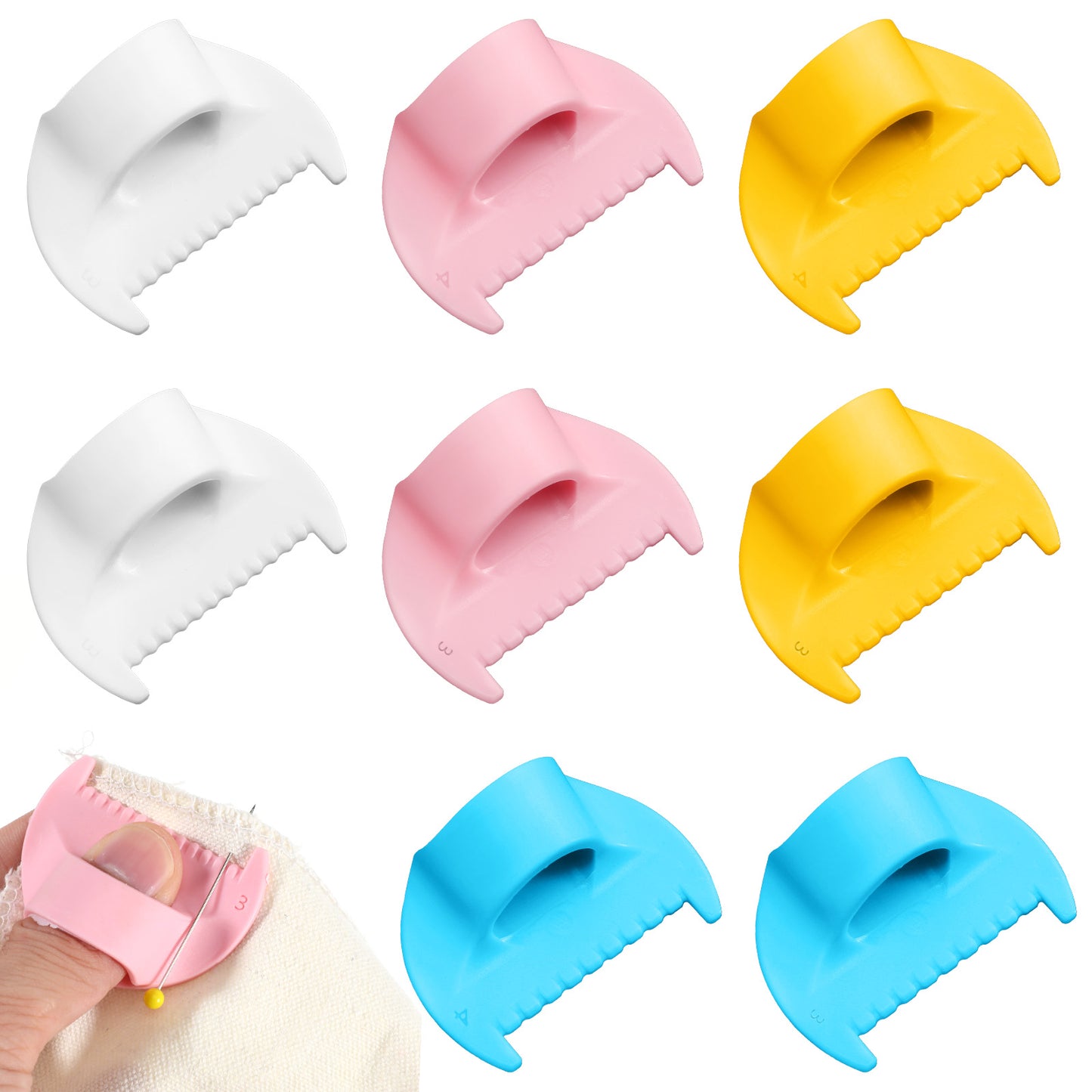 Wanmu 8 Pcs Edge Stitch Lock & Sewing Needle Gauge, 3mm/4mm Lockranding Measuring Tool, Seam Template Thumb Guide Ruler for Precise Hemming Quilting Fabric Stitching DIY (4 Colors)