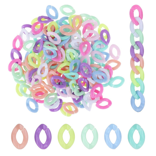 COMNICO Acrylic Linking Rings, 500Pcs Oval Quick Link Connectors Candy Colors Open Linking Ring C Chains for Making Twist Chain for DIY Purse Eyeglass Pocket Chain Lanyard Trouser Chain Phone Strap