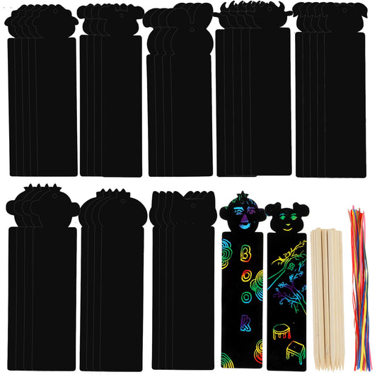 COMNICO 36 Sets Scratch Bookmarks Making Kit 8 Styles Animal Magic Scratch Rainbow Bookmarks Party Favors for Kids Students 4-12 DIY Craft with Scratching Tools Satin Ribbons Christmas Birthday Gift