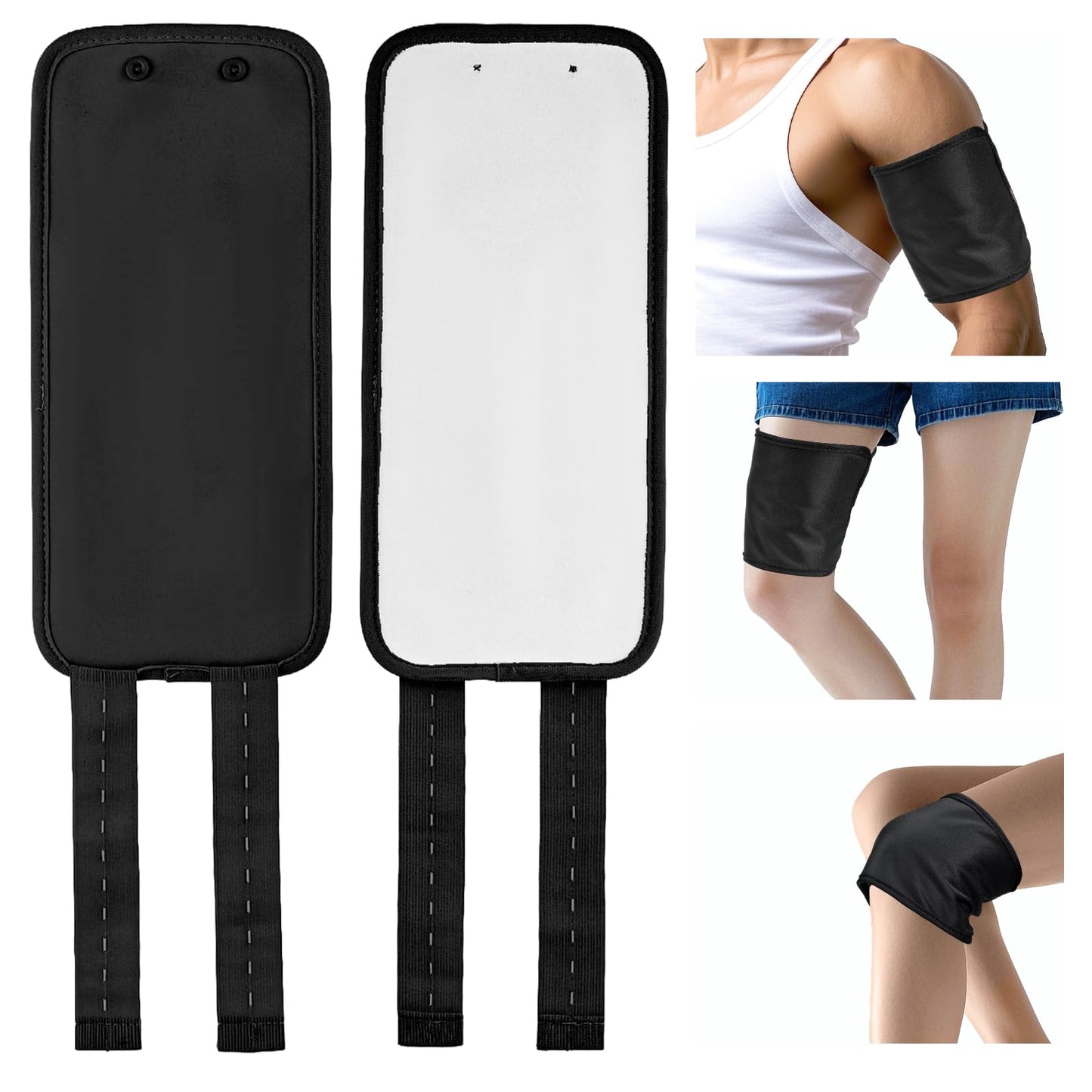 Ptwola 2 Pcs Castor Oil Pack Wrap Leakproof Caster Oils Compress Pads with Adjustable Elastic Shoulder Straps Reusable Essential Leg Care Pack for Men Women Elbow Hand Arm Thigh Leg Knee (Black)