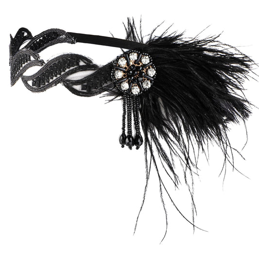 Sibba 1920s Feather Flapper Headband Costume Pearl Hairband Masquerade Dresses Halloween Christmas Nights Easter Mother's Day Party Outfit Jewelry Holder Headpiece Headwear Clips Barrettes Hats Women