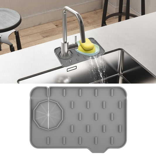 Sink Faucet Splash Guard Mat Silicone Faucet Handle Drip Catch Holder Soap Dish Pad Sink Protector Trays for Bathroom Kitchen Countertop Accessories Gadgets 8.3 x 5.7 Inch