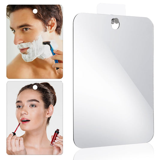 COMNICO Shower Mirror Fogless for Shaving, 2 Pcs Shatterproof Shave Mirror Medium Frameless Wall Hanging Bathroom Handheld Makeup Mirror Portable Travel Camping Mirrors for Bathroom Home Gym Bedroom