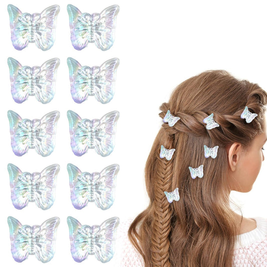 COMNICO 10PCS Mini Butterfly Hair Claw Clips Clear Glitter Side Bangs Clips Decroation Buns Braided Sweet Barrettes Cute Sparkly Hair Accessories for Women Girls