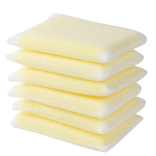 6Pcs Sponges Kitchen All-Purpose Dishes Fast Cleaning Pad Long Lasting Non-Scratch Scrub Sponge Scouring Pads Yellow Reusable Washing Sponges Dishcloths for Household Bathroom Pots Pans