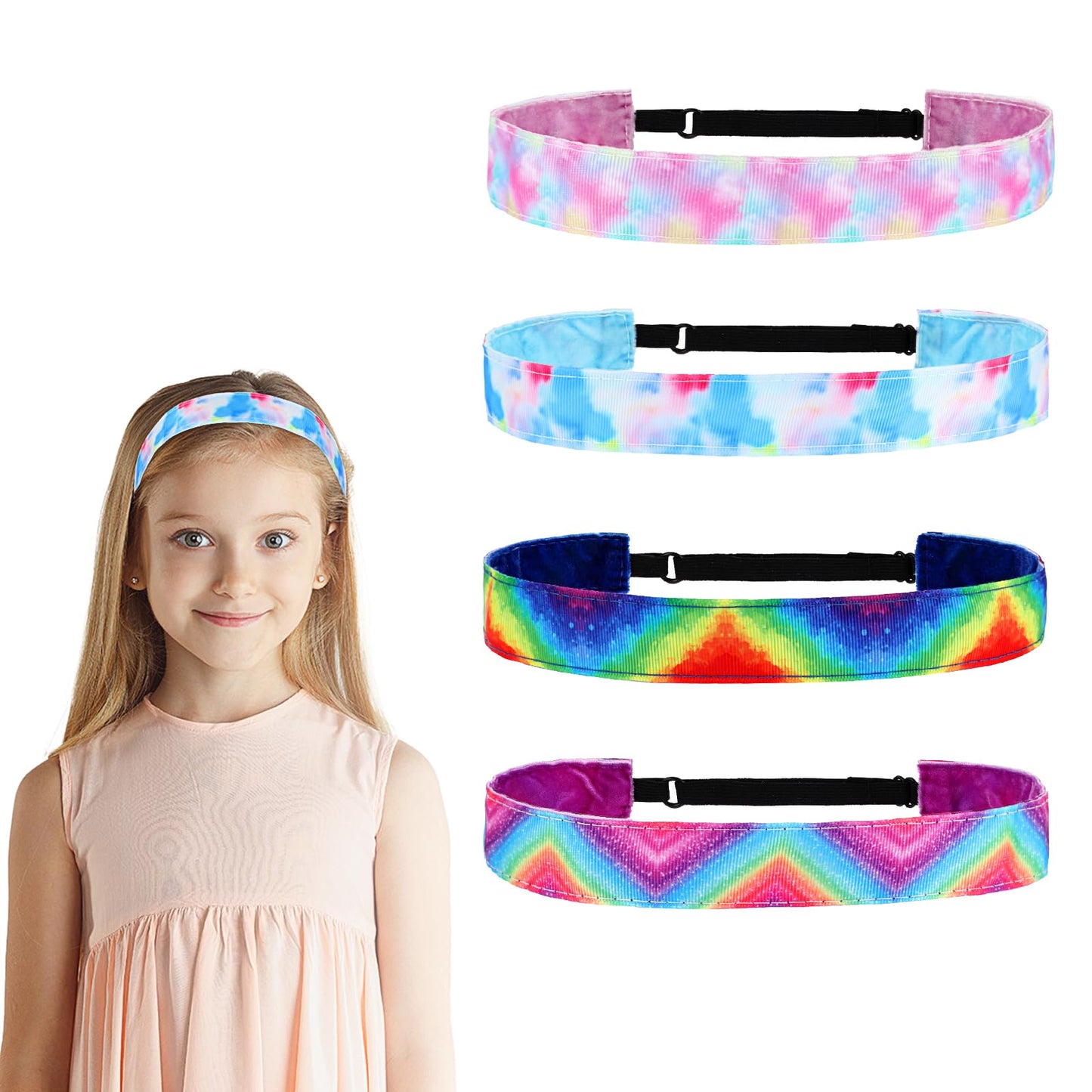 Sibba Elastic Cute Headbands 4 Pcs Non Slip Headpiece Stretch Band Hair Kerchief Wraps Little Hair Accessories Colorful Hair Ties Glitter Hairbands For Girls, Teens, Travel, Party