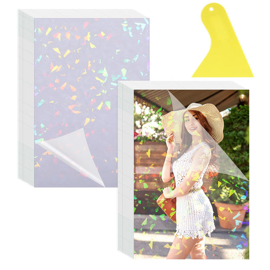 Dimeho 50 Pack Self Sealing Laminating Sheets 4x6 No Machine Self Adhesive Clear Laminate Sheet No Heat Transparent Laser Finish Waterproof Laminator Sheets for Business Card Photo Stickers(Laser)