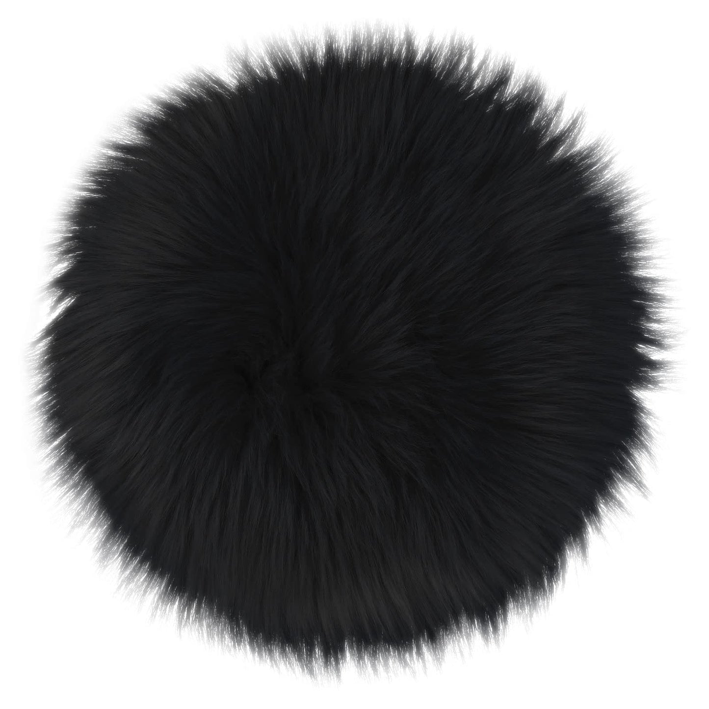 Sibba Small Area Rug 35 cm Chair Desk Sofa Cover Carpet Fluffy Plush Faux Fur Seat Pad Cushion Protectors for Home Bedroom Living Room Photo Background Aesthetic Decor (Black Round)