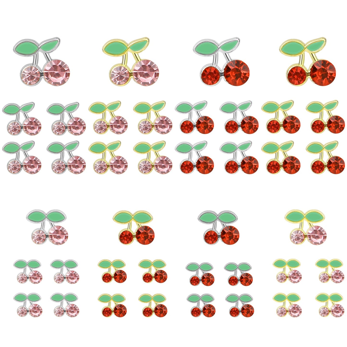 Dimeho 40Pcs 3D Cherry Nail Charms Rhinestones Shiny Gems Nail Accessories Jewelry Decorations Cute Fruit Nail Diamond for Women Girls Art Design DIY Manicure Craft Jewelry