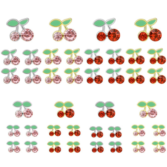 Dimeho 40Pcs 3D Cherry Nail Charms Rhinestones Shiny Gems Nail Accessories Jewelry Decorations Cute Fruit Nail Diamond for Women Girls Art Design DIY Manicure Craft Jewelry
