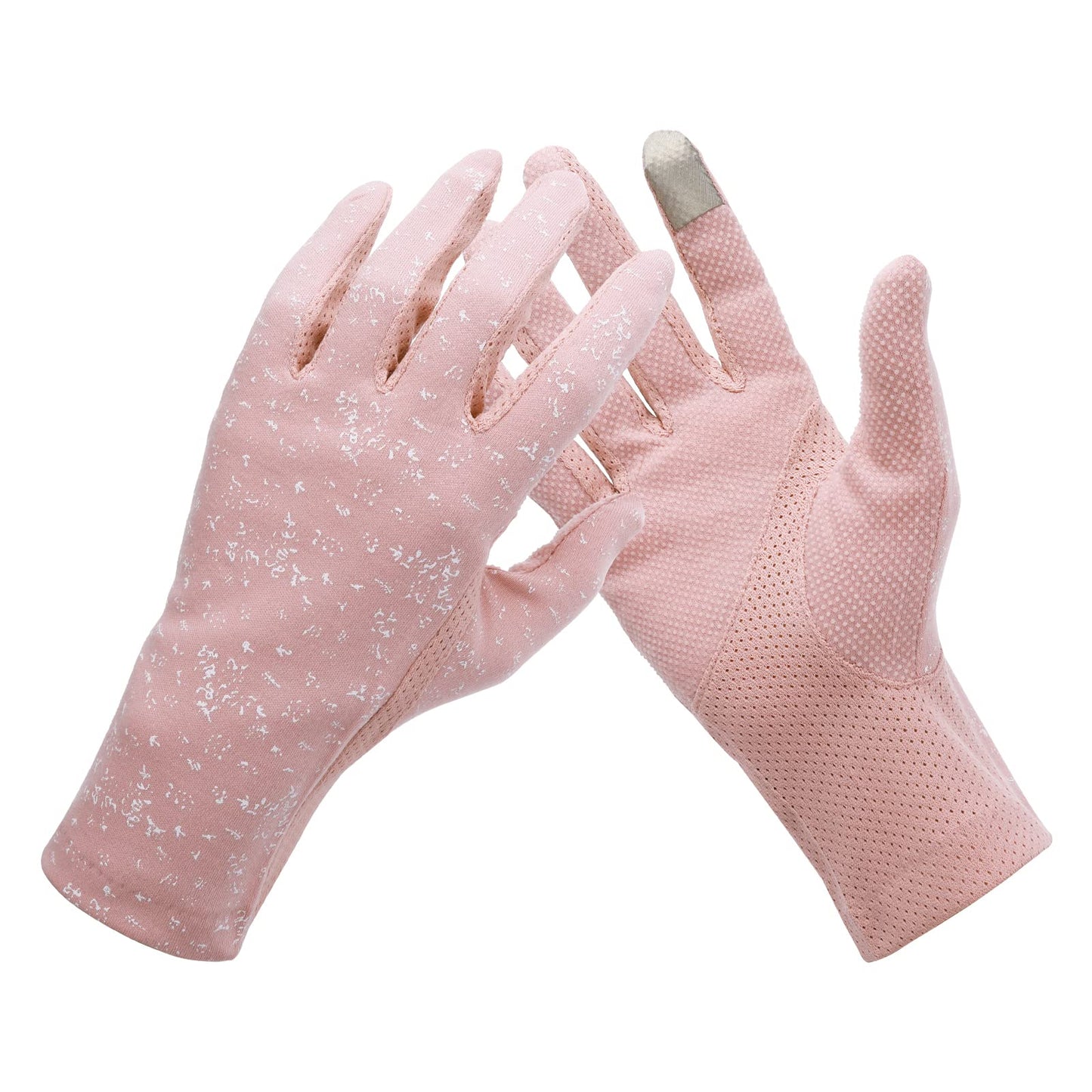 WLLHYF 1 Pair UV Glove Sun Protection Gloves Women Summer Touch Screen Gloves Printing Flower Anti-skid Sunblock Lightweight Comfortable Fabrics Glove for Driving Riding Outdoor (Light Pink)