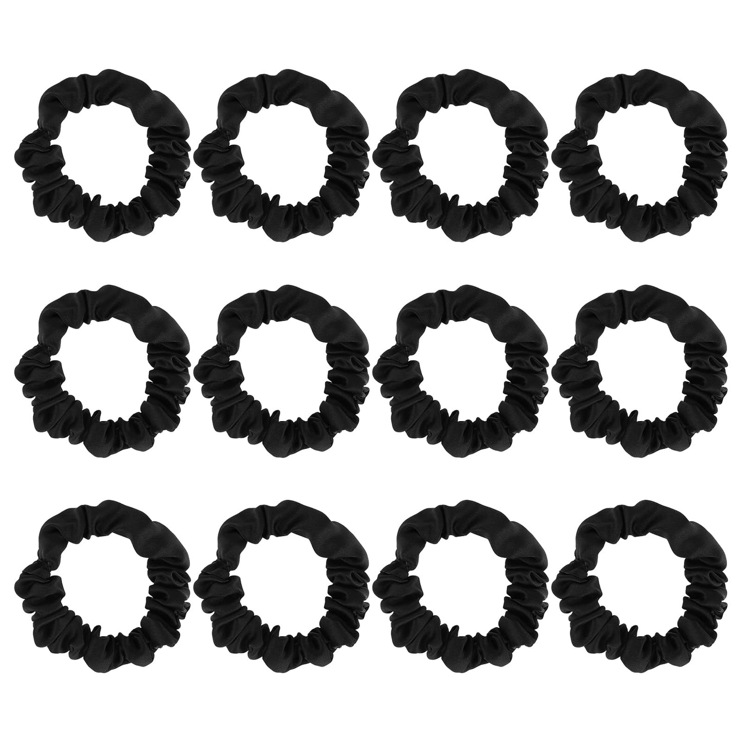 12Pcs Satin Hair Scrunchies Black Elastic Soft Hair Bands Ponytail Holder Hair Accessories Decorations Teen Girl Trendy Ropes Gifts for Sleep Girls Women Thin Thick Hair Styling Frizz Breakage Curly