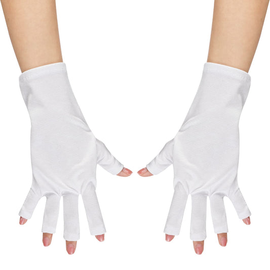 Sibba Anti UV Gloves Gel Manicures Glove Professional Protection Stretchy Fingerless Gloves Nail Art Skin Care UV Shield Gloves for Home Outdoor (White)