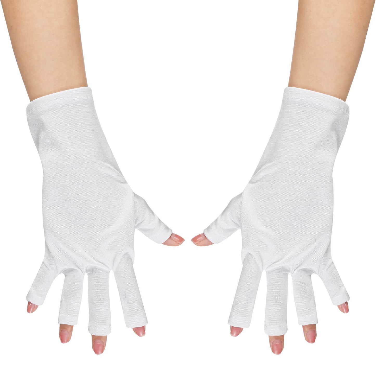 Sibba Anti UV Gloves Gel Manicures Glove Professional Protection Stretchy Fingerless Gloves Nail Art Skin Care UV Shield Gloves for Home Outdoor (White)
