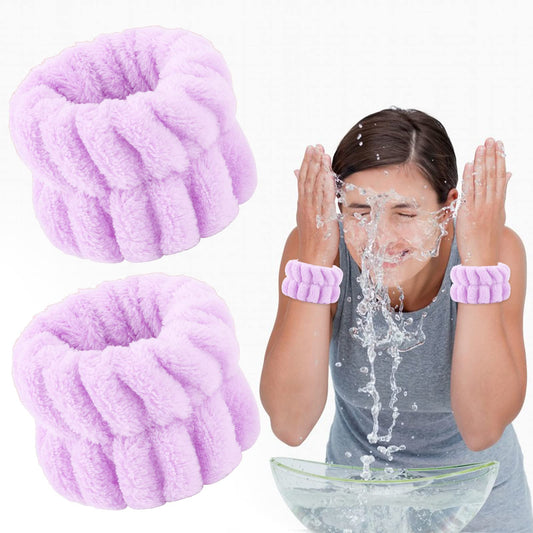 Sibba 2 Pieces Women's Microfiber Wrist Wash Bands, Absorbent Wristbands Wrist Sweatband for Girls Prevent Water from Spilling Down Your Arms (Purple)
