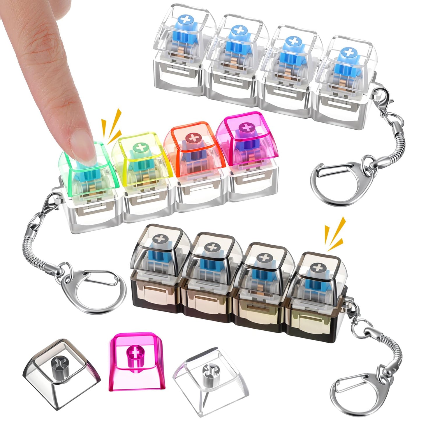 Sibba 3 Pcs Keyboard Fidget Toy, 4-in-1 Keyboard Adult Fidget Keychain Click, Stress Relief Button Fidgets Clicker Gifts for Adults, Improve Focus & Relieve Anxiety