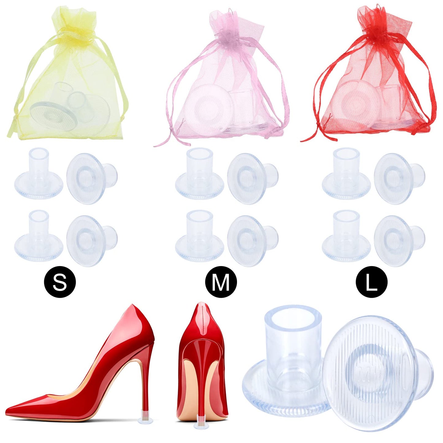 Sibba High Heel Protectors Transparent Anti-Slip Heel Stoppers Heel Repair Replacement Caps Covers for Woman Bridesmaid to Weddings,Formal Occasions Narrow, Classic, Wide Size (9 Pairs)