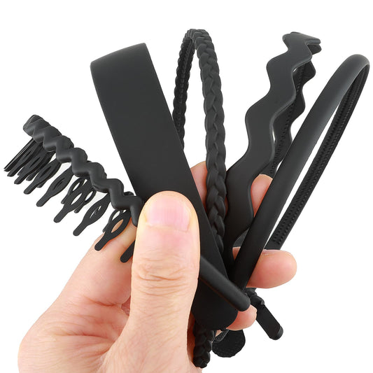 Sibba Non Slip Plastic Headbands 5 Pcs Wide Head Bands with Teeth Women Hairband Black Spring Wavy Hoop Makeup Headwear Hair Accessories for Sports Spa Facial Decorations Gifts
