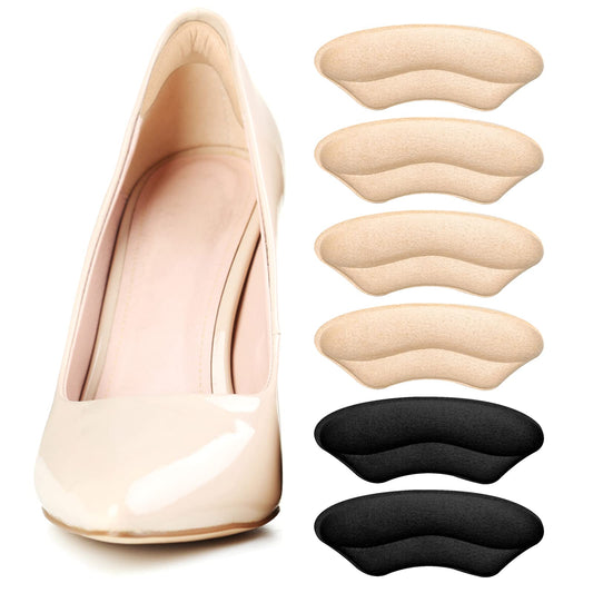 Sibba Heel Pads Protectors Feet Inserts Cushion Shoes Grips Bottom Back Loose Foot Filler Non Slip Protection Liners Stop Slide Forward Replacement Ankle Stickers (2 Pairs Beige 1 Pair Black)