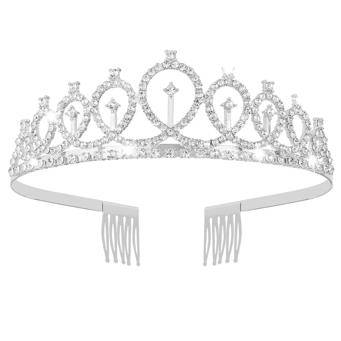 Sibba Crystal Rhinestone Tiara Crown with Comb for Princess Women Bridal Wedding Birthday Festival Queen Bridesmaid Headbands Girls Proms Pageants Hair Accessories Special Day Halloween Party Silver C