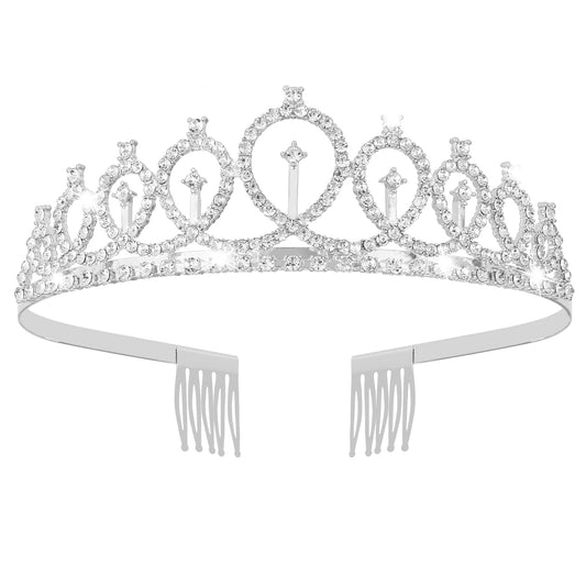Sibba Crystal Rhinestone Tiara Crown with Comb for Princess Women Bridal Wedding Birthday Festival Queen Bridesmaid Headbands Girls Proms Pageants Hair Accessories Special Day Halloween Party Silver C