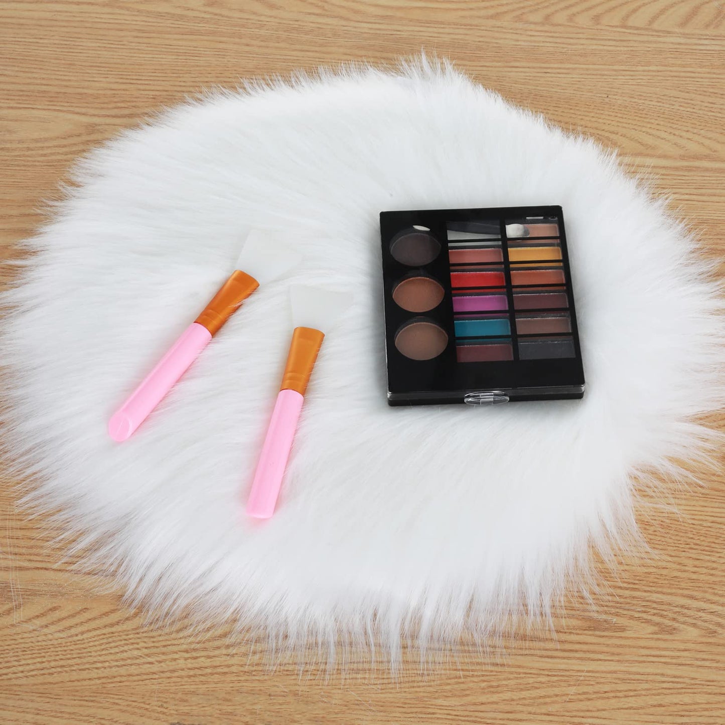 Sibba Faux Fur Fluffy Area Rug Chair Pad Protectors 12 inch Small Round Cover Seat Cushion Carpet Mat Soft Seat Couch for Living Room Photographing Background Christmas Party Decor Craft (White)