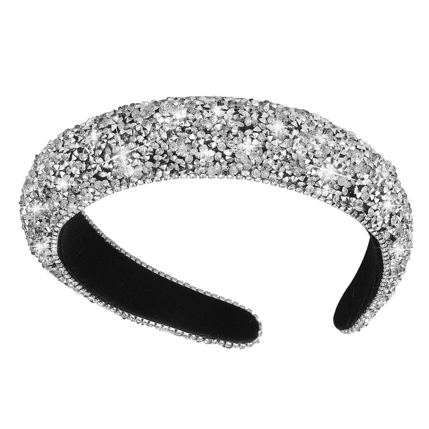 Sibba Rhinestone Headband Padded Hairbands Hair Hoops Accessories Crystal Beaded Jeweled Sparkle Wide Band Handmade Sequin Embellished Headpiece Headwear Easter Party for Women Girls