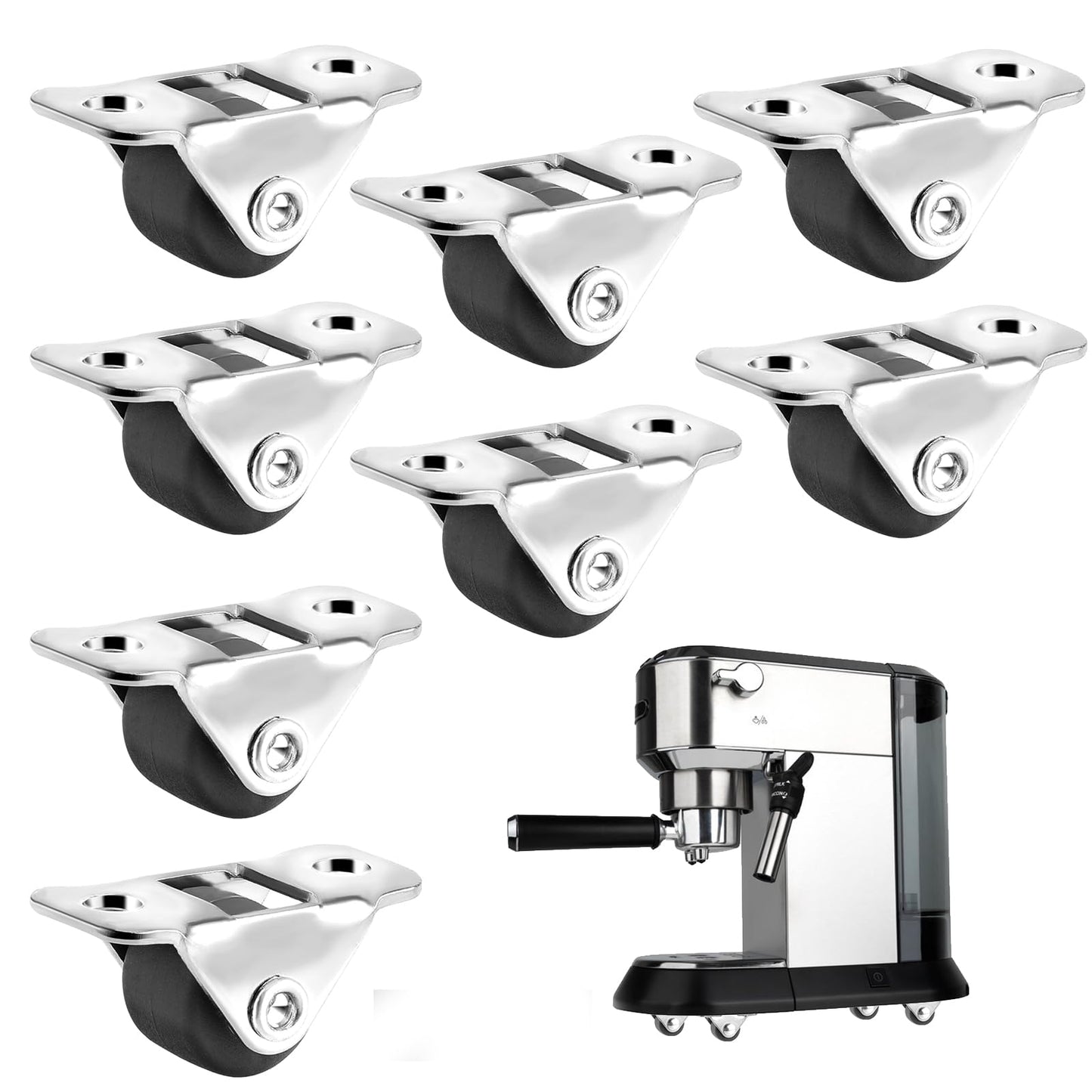 8Pcs Mini Caster Wheels Low Profile Self Adhesive Single Direction Tiny Wheels Little plastic Rolling Wheels with Steel Top Plate for Small Appliances Furniture Drawer DIY Project