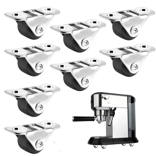 8Pcs Mini Caster Wheels Low Profile Self Adhesive Single Direction Tiny Wheels Little plastic Rolling Wheels with Steel Top Plate for Small Appliances Furniture Drawer DIY Project