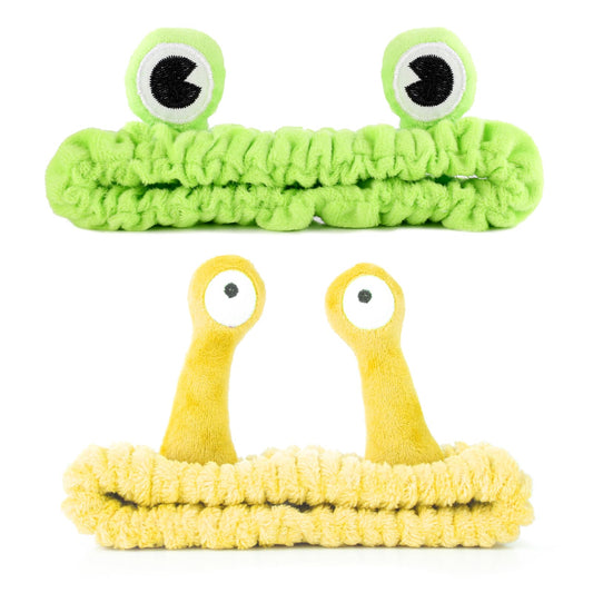 Sibba 2Pcs Frog and Snail Headband Face Wash Headband Spa Hair Bands Makeup Headbands Cartoon Cute Coral Fleece Elastic Headband Creative Hair Accessories for Shower Sports Beauty Skincare (Yellow)
